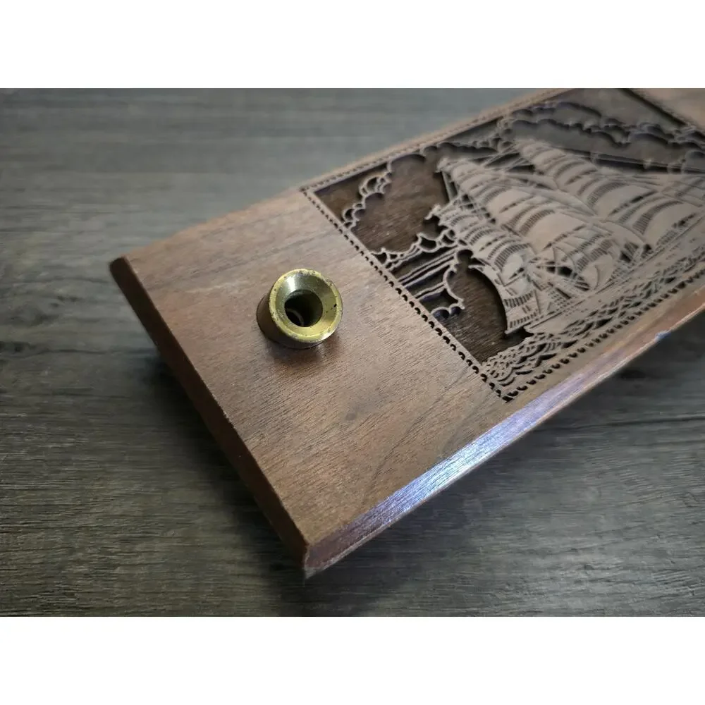Vintage American Walnut desktop Nautical Sailing Ship Fountain Pen Holder